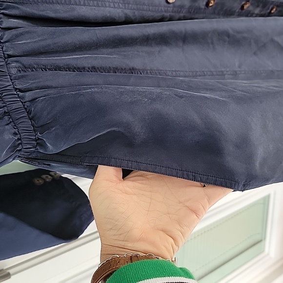 Vintage 80's Dresses Elisabeth Silk Shirt Dress Navy Blue Sz 16 Has Pockets - Picture 7 of 10